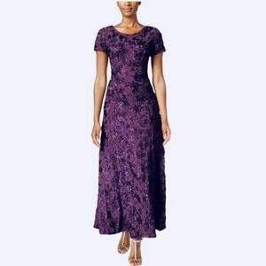 Alex Evenings Purple Lace Sequins Rosette Flare Party‎ Dress Size 10